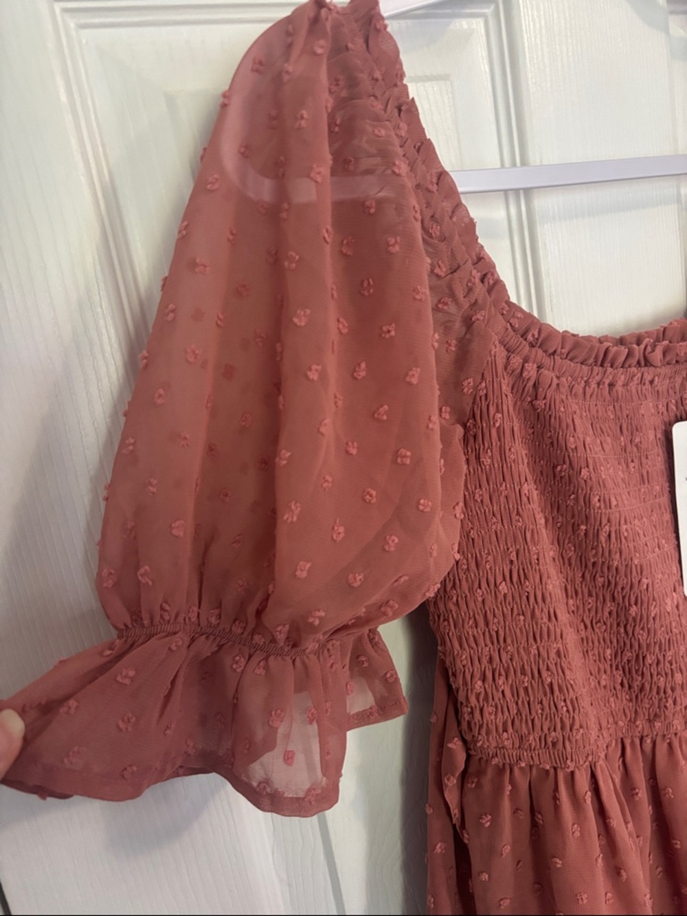 Merokeety Smocked Puff-Sleeve Midi Dress in Dusty Rose NWT - Picture 4 of 12